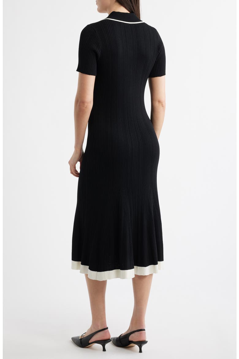Short Sleeve Rib Polo Sweater Dress, Alternate, color, BLACK/ IVORY