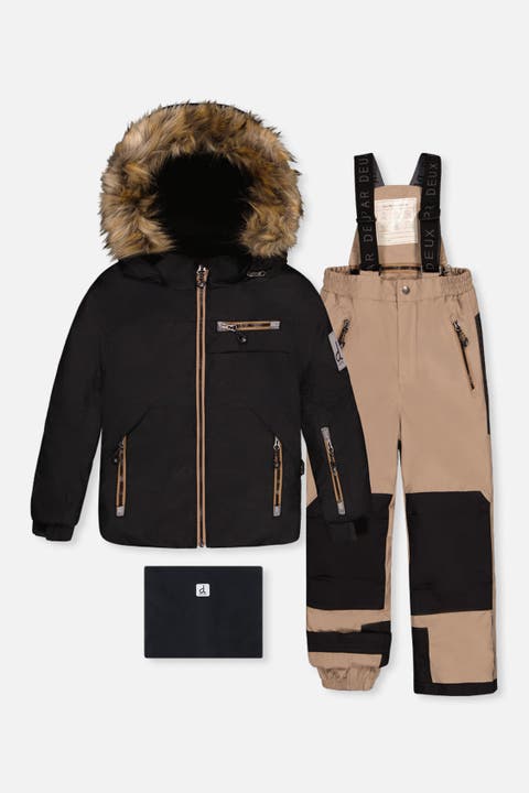 Play Faux Fur Hood Jacket & Reinforced Pants Two Piece Snowsuit