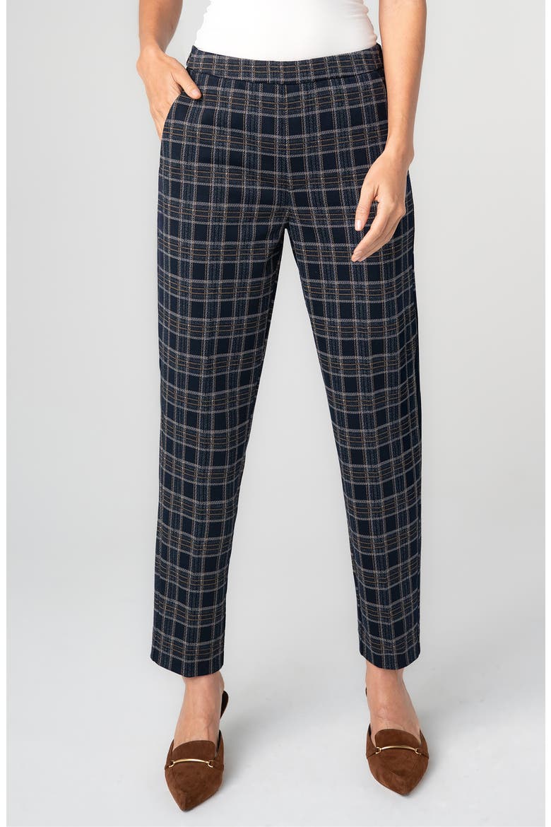 Kayla Plaid Pull On Pants, Alternate, color, NAVY/TAN PLAID