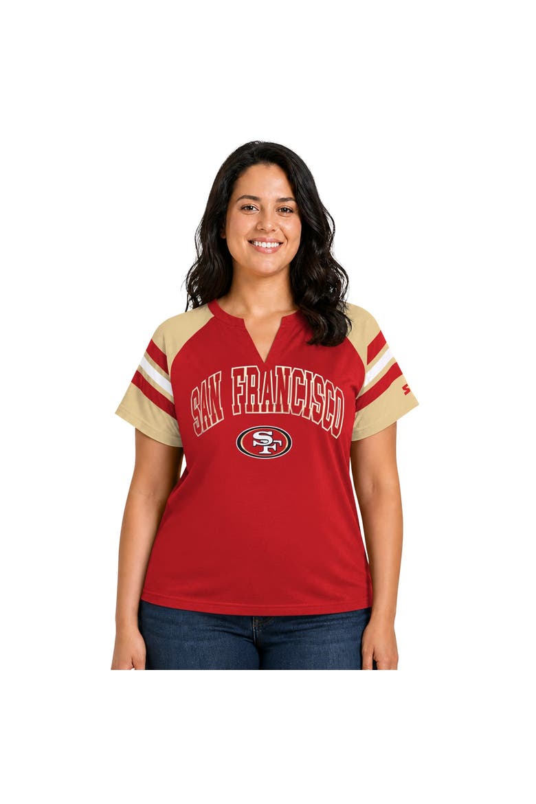 Women's Starter  Scarlet San Francisco 49ers Plus Size Game On Notch Neck Raglan T-Shirt, Main, color, Scarlet