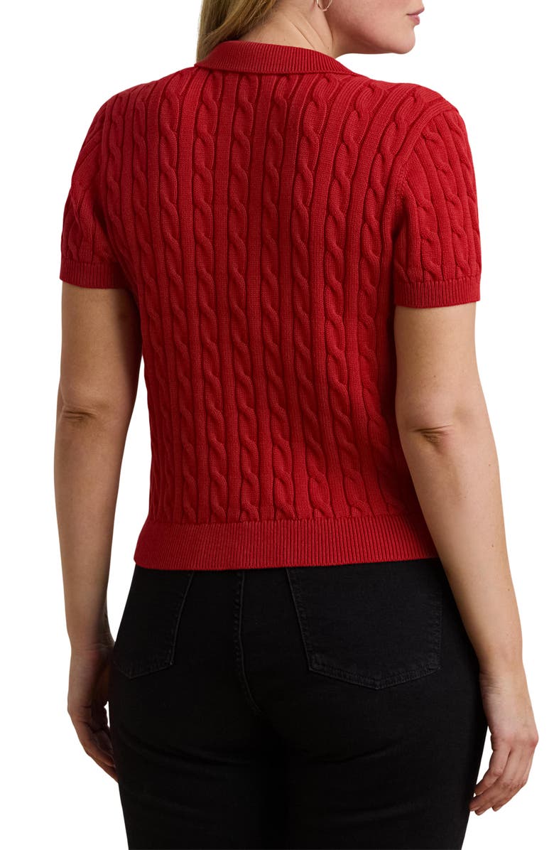 Lauren Ralph Lauren Short Sleeve Cable Knit Cotton Polo Sweater, Alternate, color, Madison Red