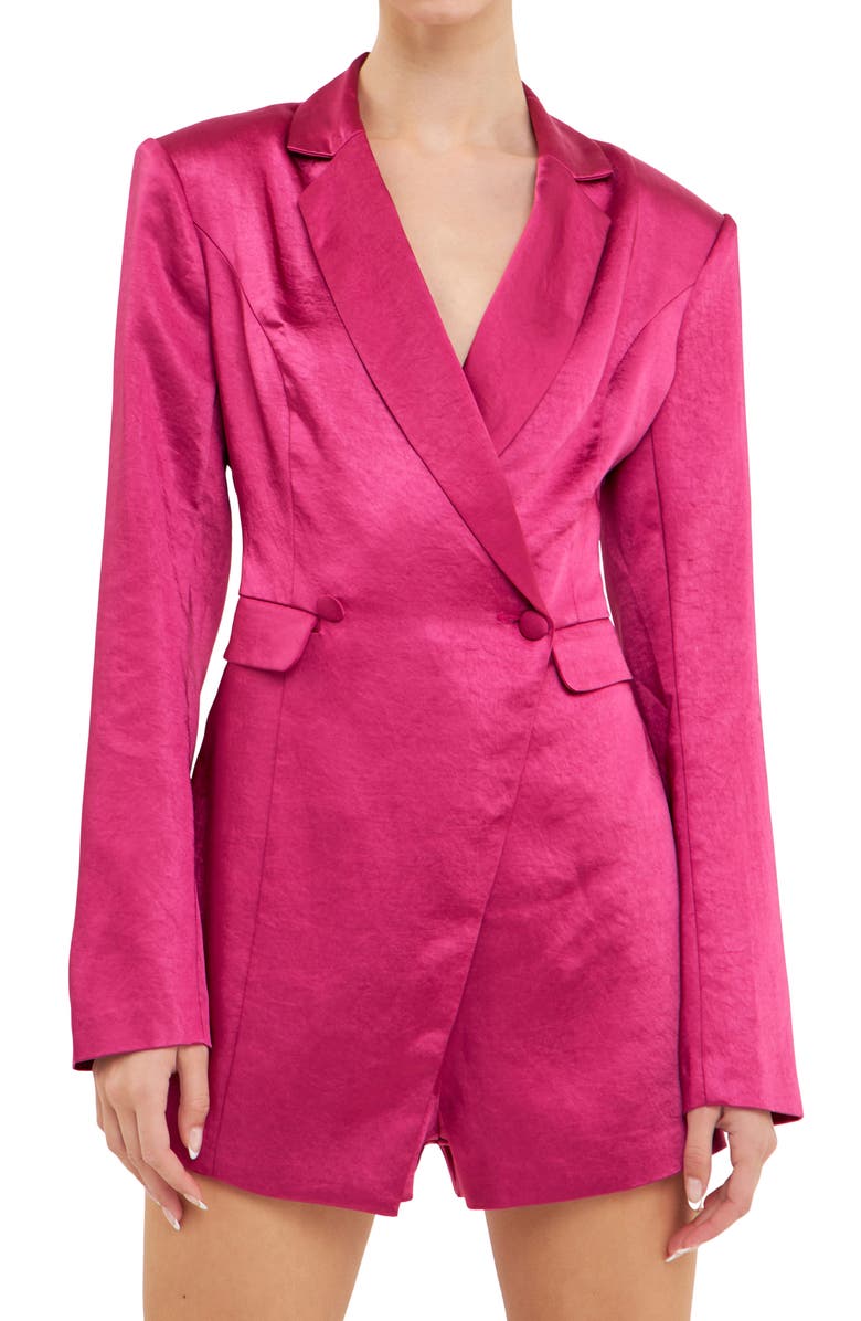 Endless Rose Long Sleeve Satin Blazer Romper, Alternate, color, Orchid