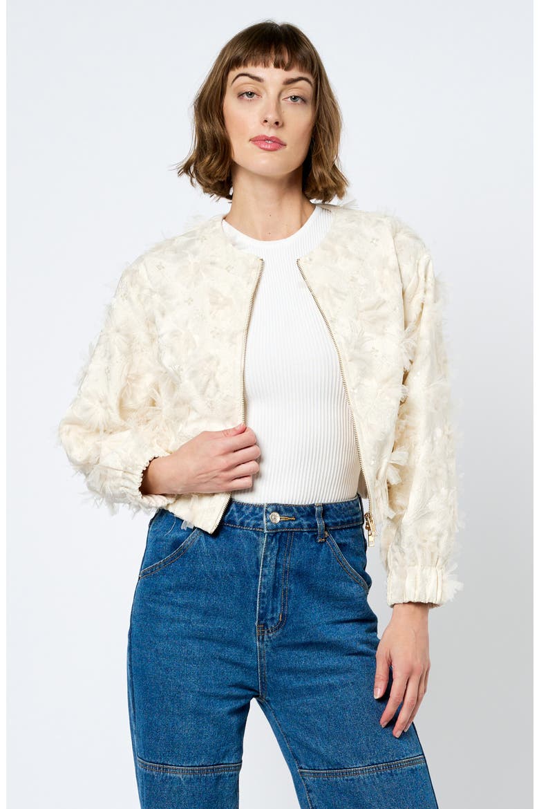 Kamielle Embellished Bomber Jacket, Alternate, color, EGRET