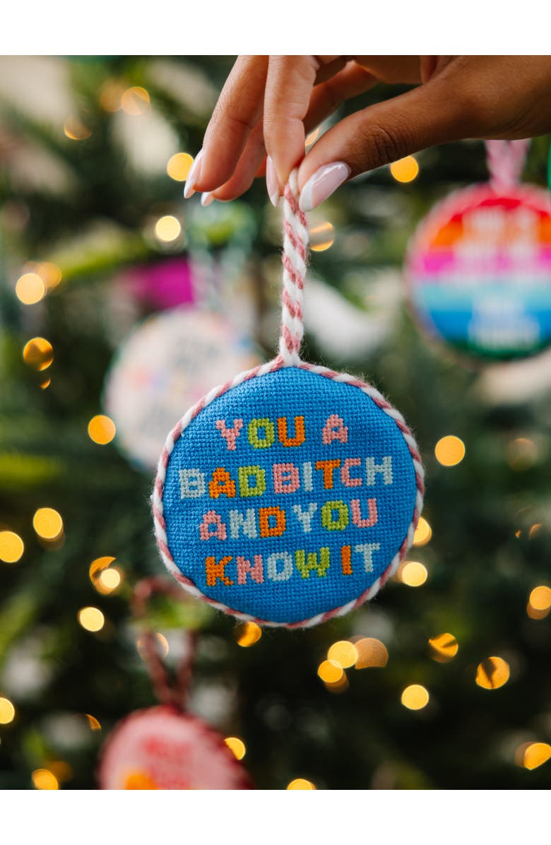 Furbish Needlepoint Ornament, Alternate, color, Bad Bitch