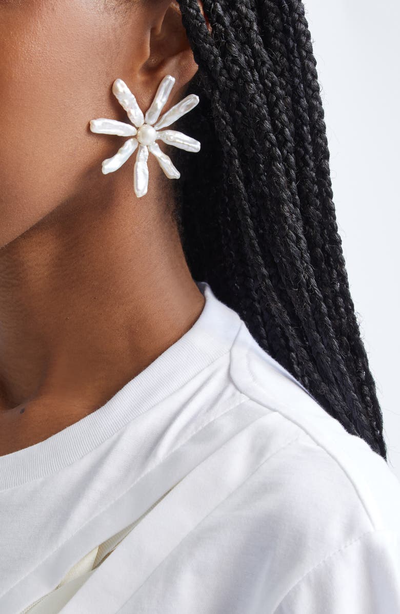 Simone Rocha Blooming Flower Baroque Pearl Earrings, Alternate, color, Pearl