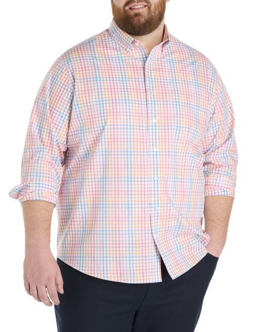 Oak Hill By Dxl Big & Tall Plaid Tech Sport Shirt In Pink Multi