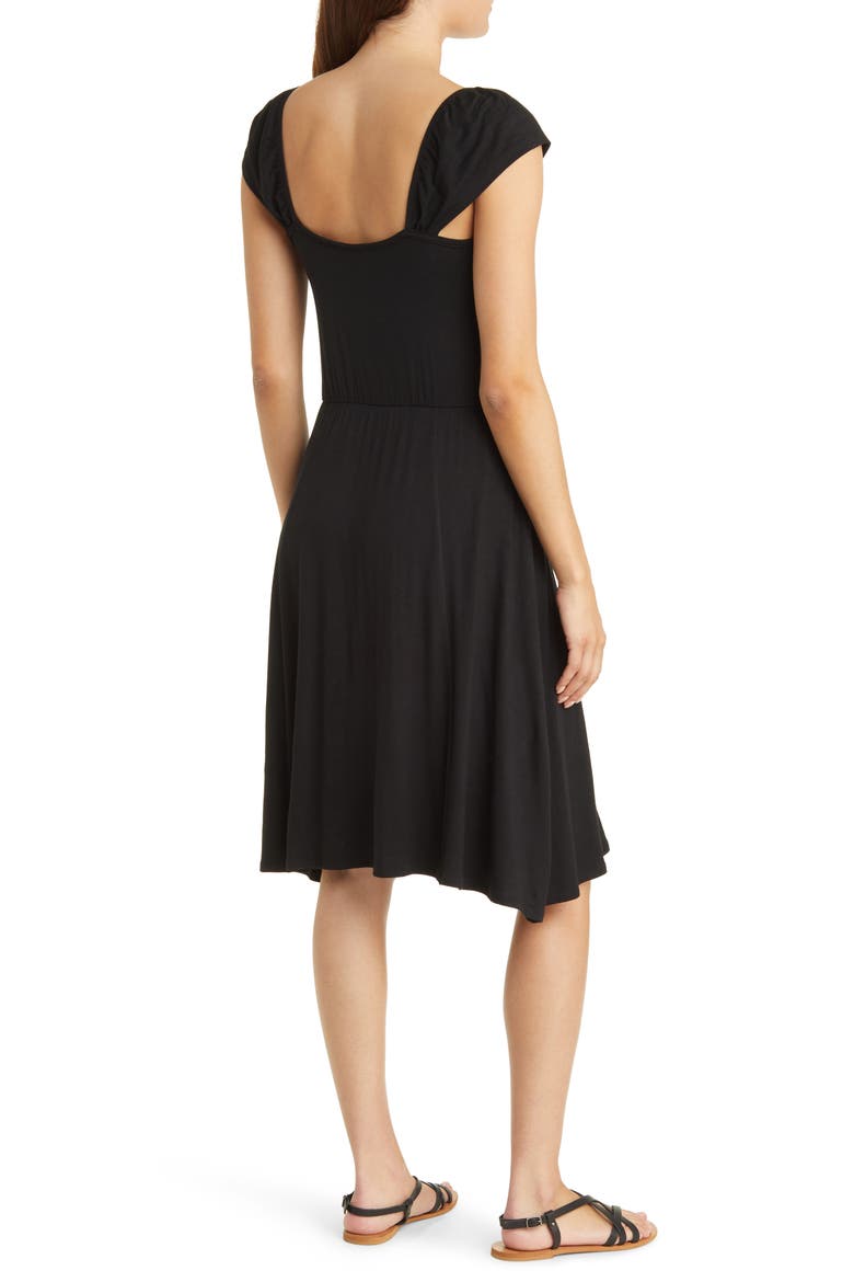 Tie Front Cap Sleeve A-Line Dress, Alternate, color, BLACK