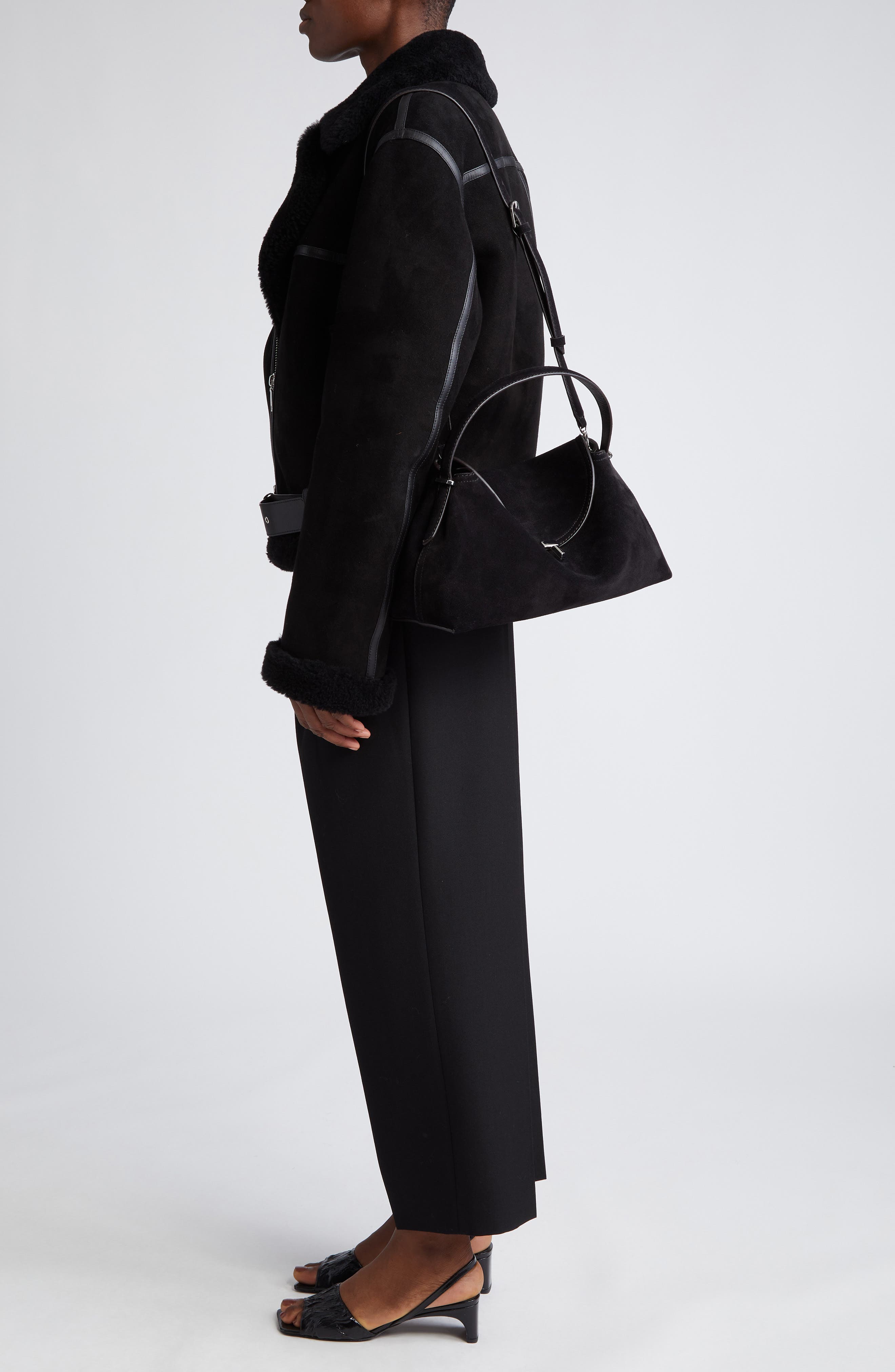 TOTEME T-Lock Curved Leather Top Handle Bag, Alternate, color, Espresso