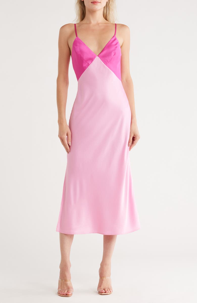 Hutch Two Tone Satin Midi Slipdress, Main, color, Pink/ Fuchsia