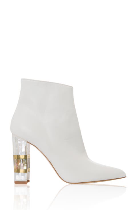 Jasmine White Pearl Heel Ankle Boot