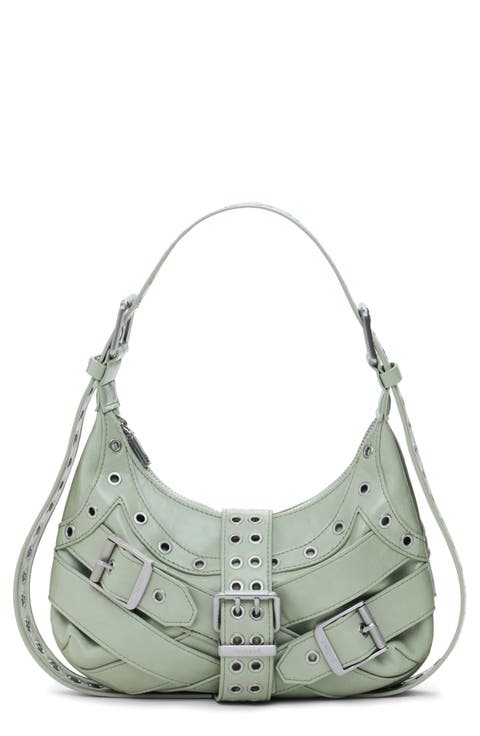 Grommet Trim Faux Leather Shoulder Bag