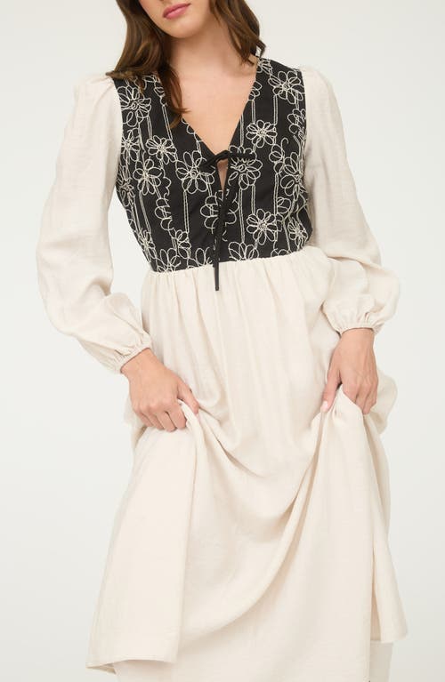 Blu Pepper Floral Embroidered Long Sleeve Midi Dress In White