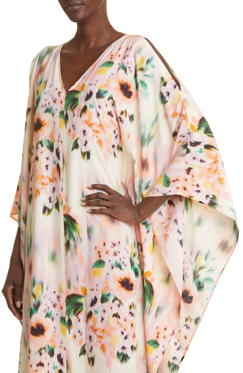 St. John Evening Blurred Floral Print Silk Blend Caftan, Alternate, color, 
