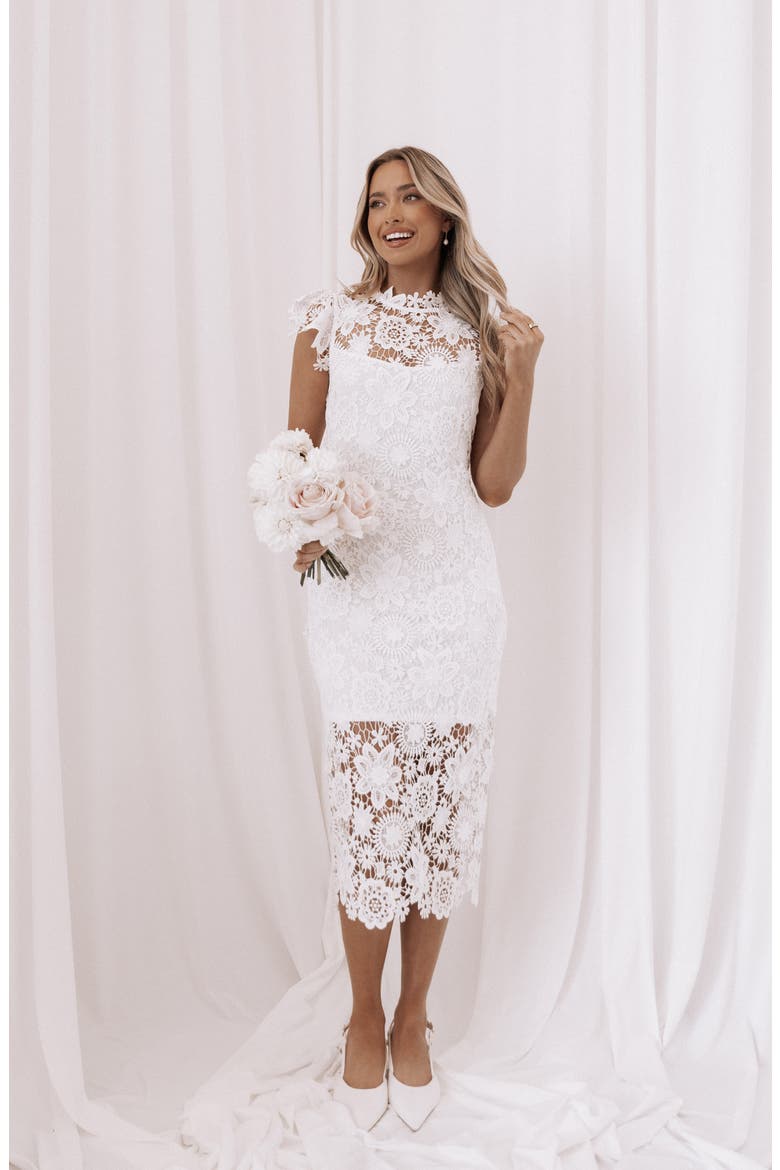 Becca Lace Midi Dress, Alternate, color, WHITE