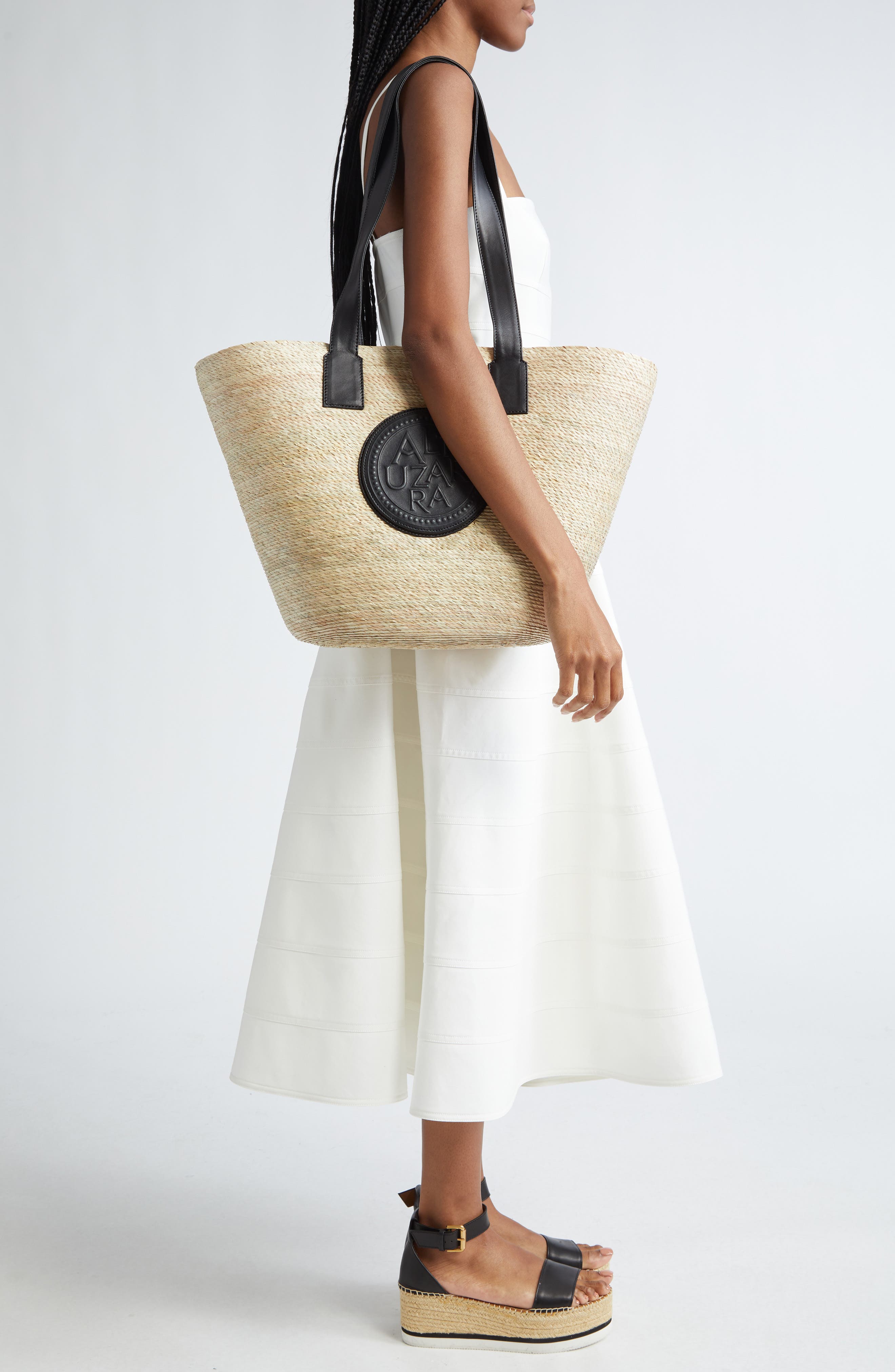 Altuzarra Large Watermill Straw Tote, Alternate, color, Natural/ Black