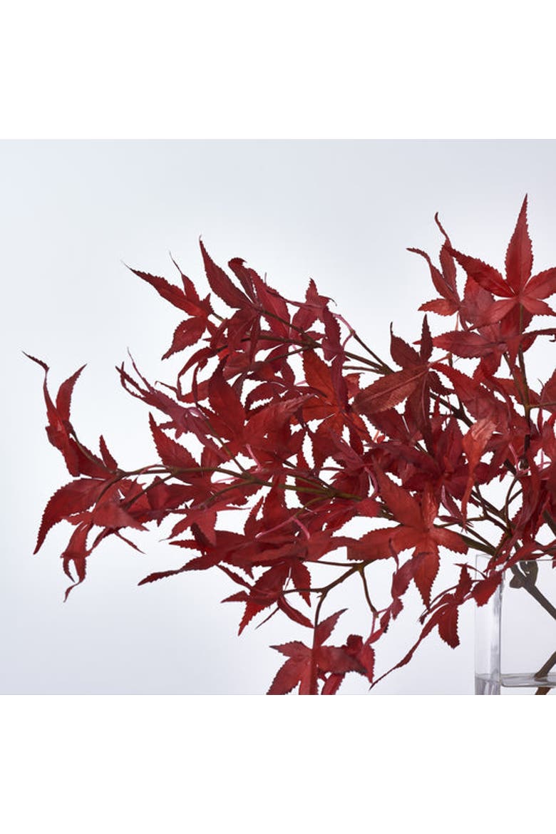 Lifelike Red Japanese Maple Branches in Modern Flat Rectangle Vase, Alternate, color, Red