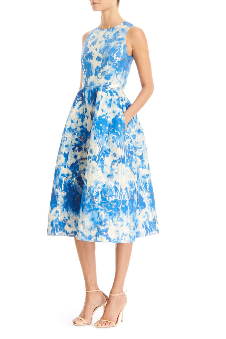 Metallic Jacquard Fit & Flare Dress, Alternate, color, FRIDA BLUE MULTI