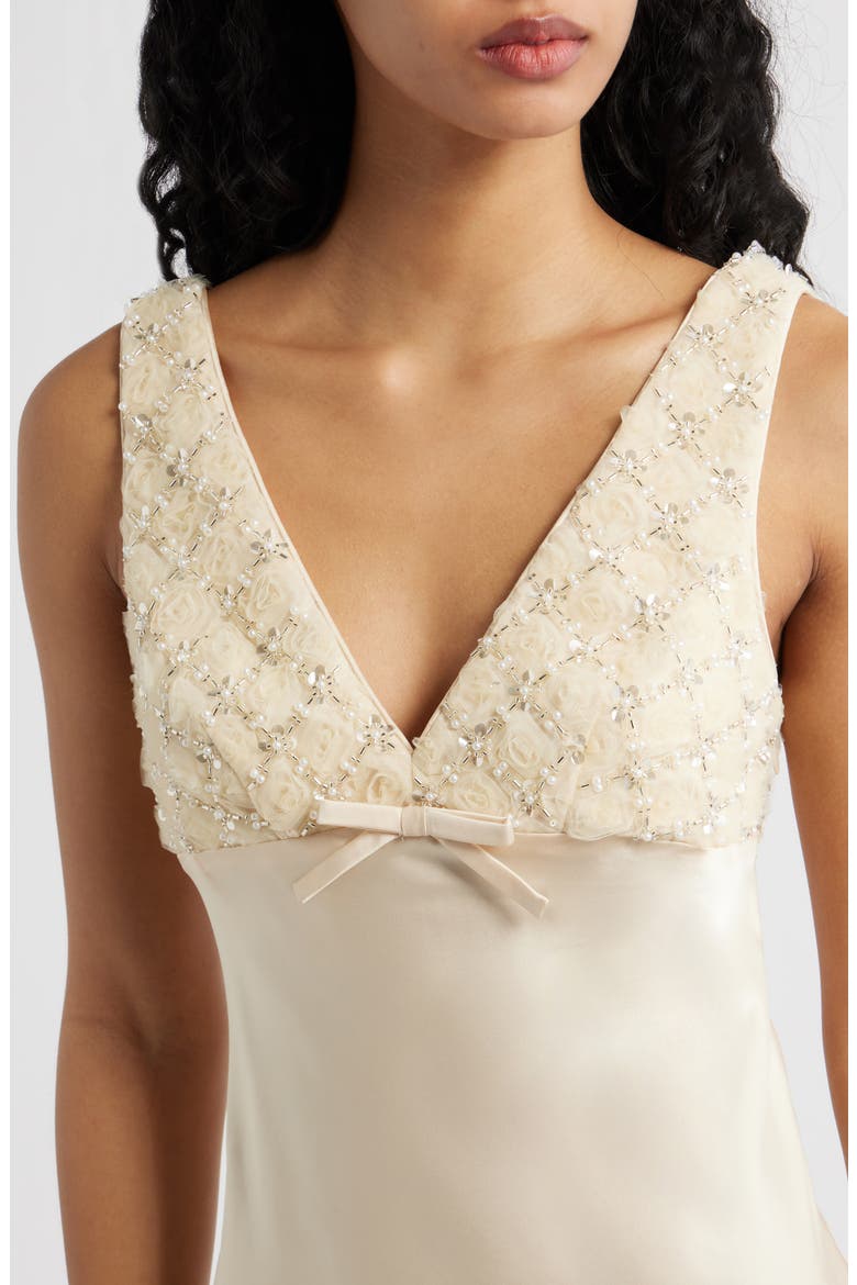 Serefina Beaded Sleeveless Satin Gown, Alternate, color, BUTTER