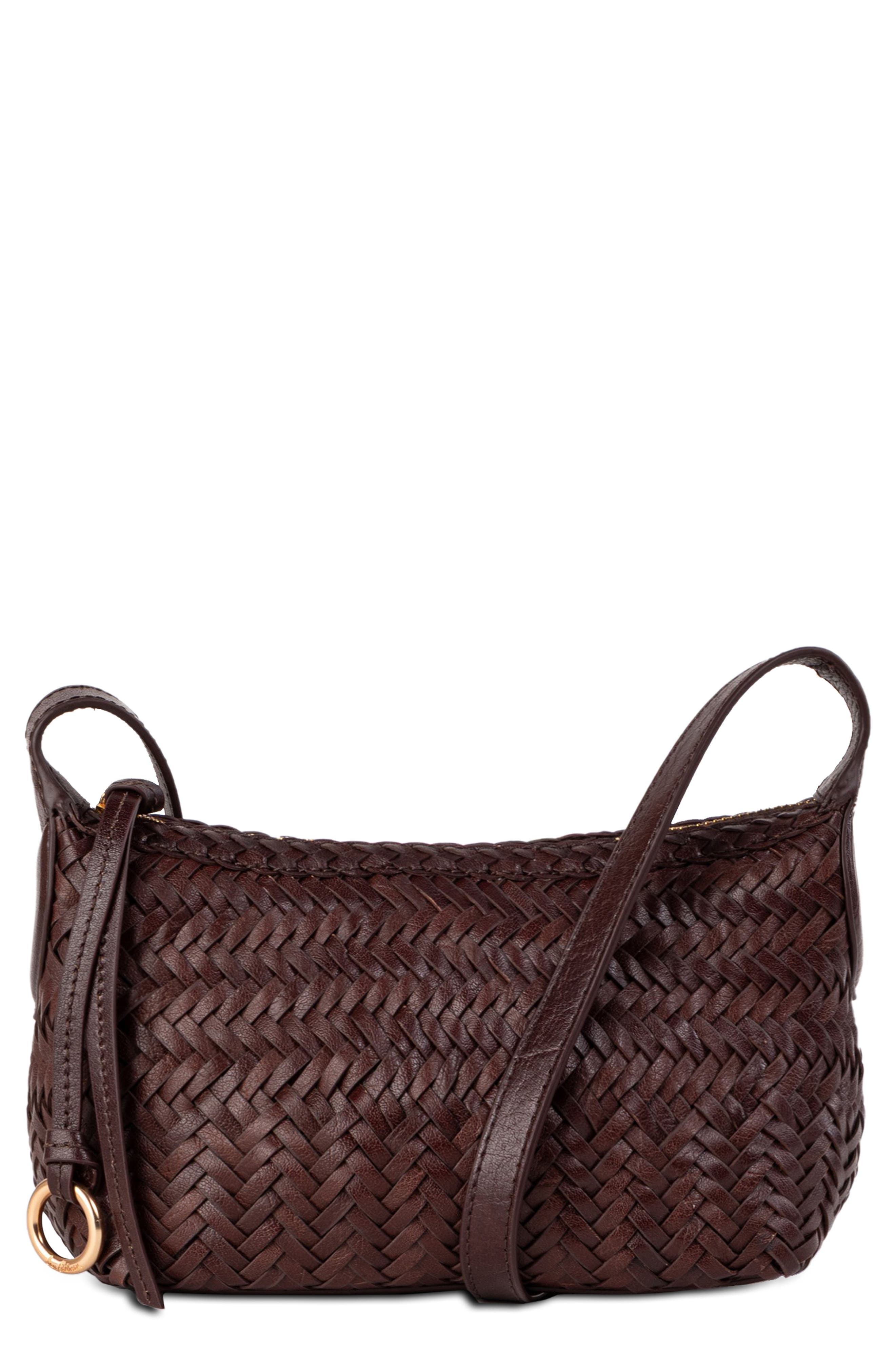 Sam Edelman Kasey Woven Leather Crossbody Bag, Main, color, Dark Brown