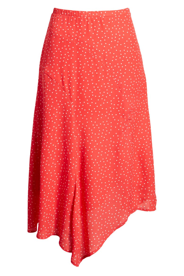 Gibson x International Women's Day Fancy Ashley Asymmetrical Flowy Midi Skirt, Alternate, color, CORAL MINI DOT