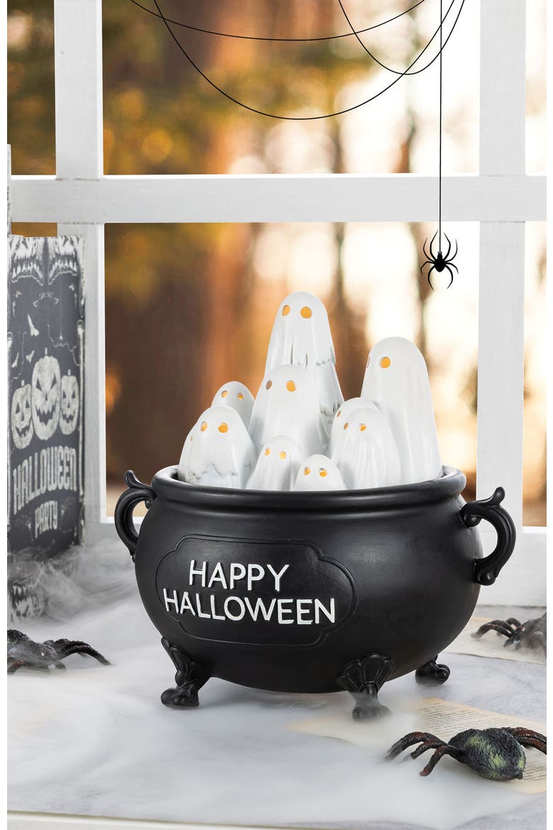 Halloween Lighted Polyresin Ghosts in Cauldron Table Decor with Timer, Alternate, color, White