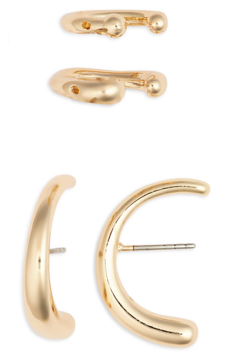 Open Edit Curved Stud Earring & Ear Cuff Set, Main, color, Gold