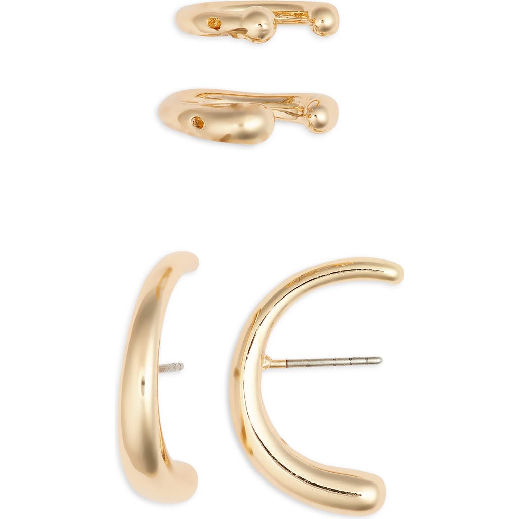 Open Edit Curved Stud Earring & Ear Cuff Set In Gold