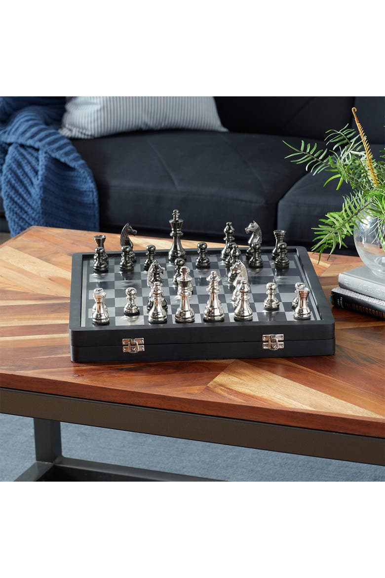 Black Aluminum Traditional Chess Game Set, Alternate, color, BLACK