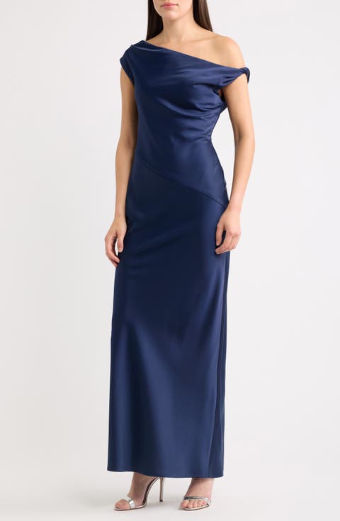 Colleen One-Shoulder Drape Satin Gown