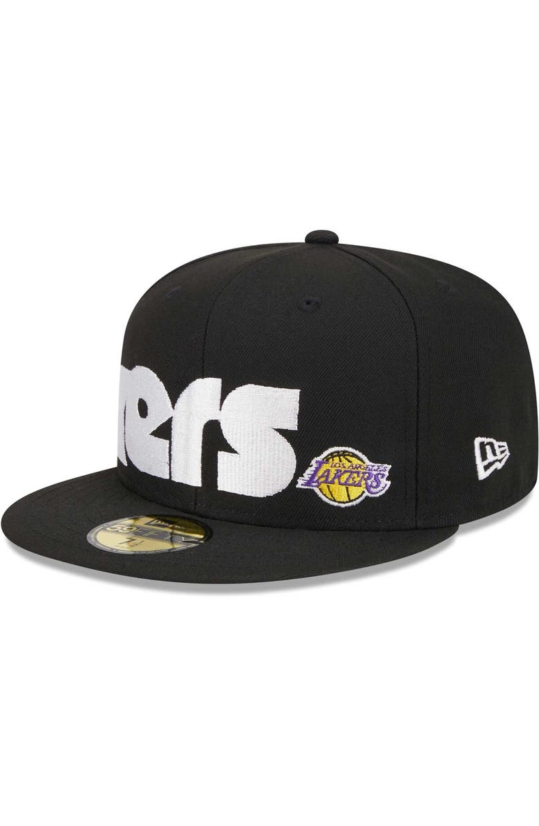New Era Men's New Era Black Los Angeles Lakers Checkerboard UV 59FIFTY Fitted Hat, Alternate, color, 