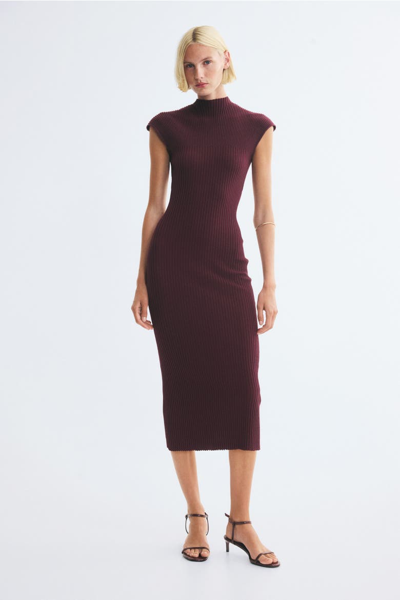 Rib-Knit Mock Turtleneck Dress, Alternate, color, Burgundy