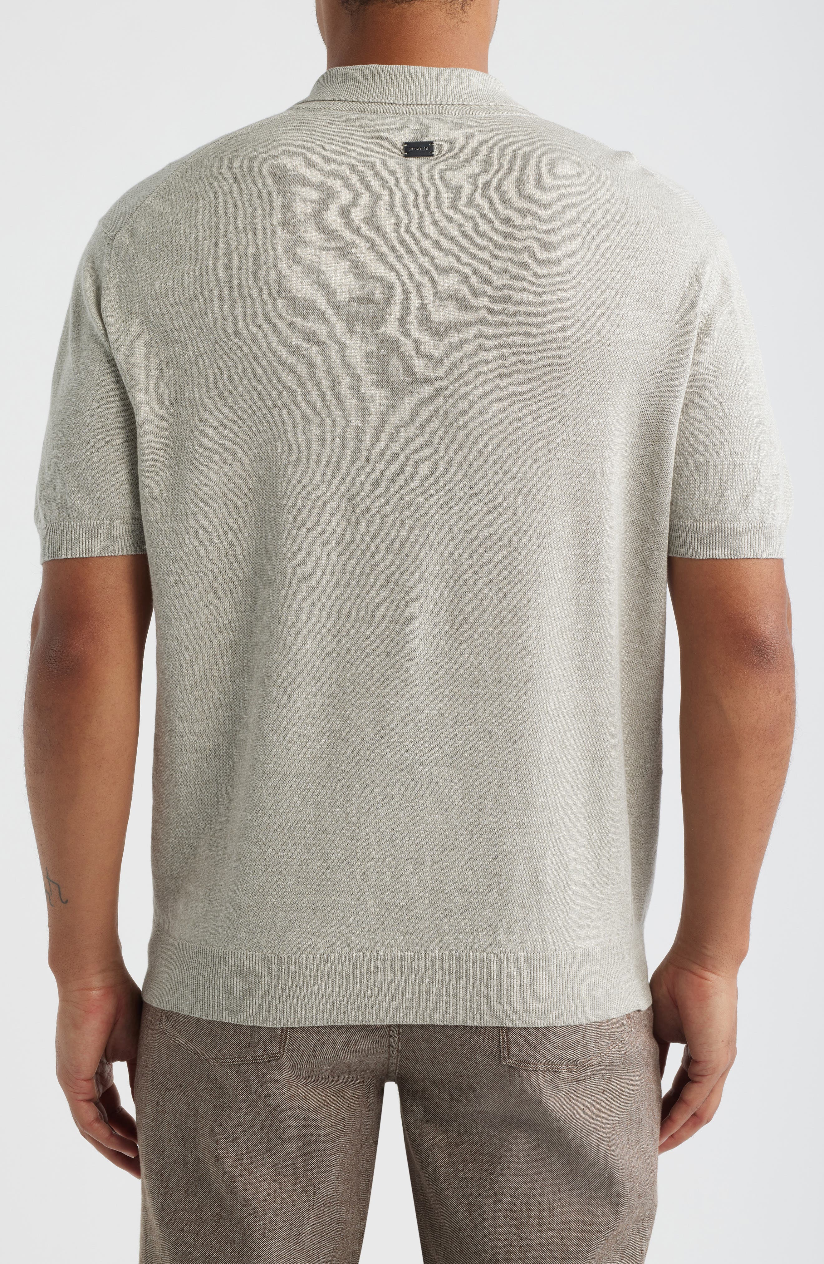 Palm Tree Graphic Linen & Cotton Polo Sweater - image 2