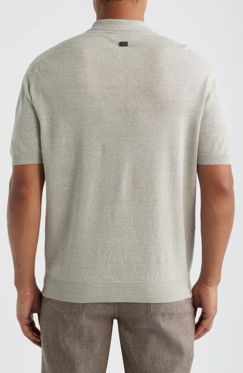 Bugatchi Palm Tree Graphic Linen & Cotton Polo Sweater, Alternate, color, Limestone