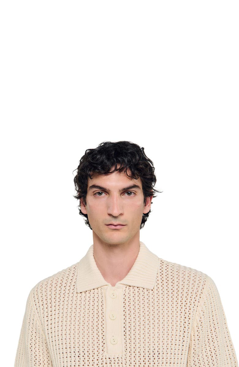 SANDRO Cotton polo shirt with polo collar, Alternate, color, Butter Cream