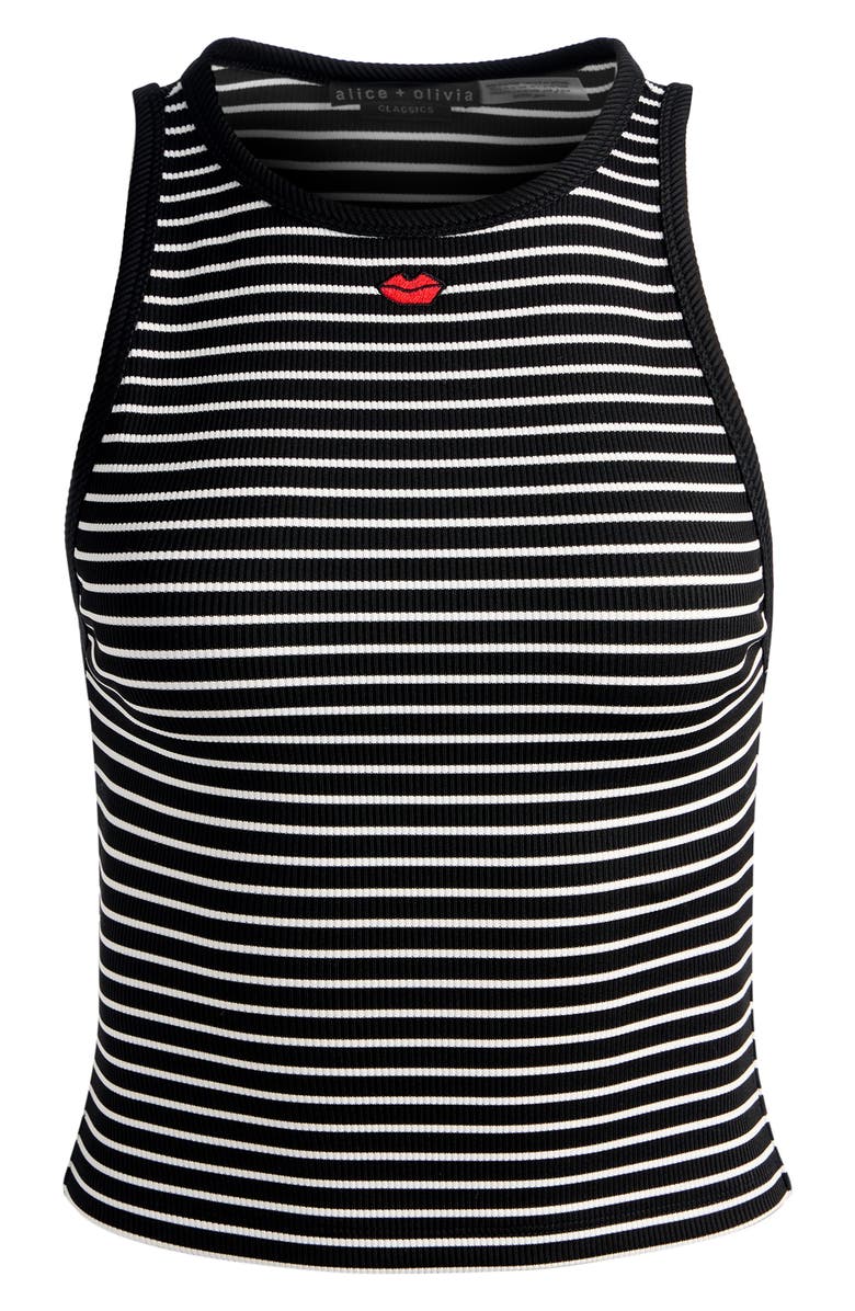 Alice + Olivia Allen Embroidered Tank, Alternate, color, Black/ Off White Stripe