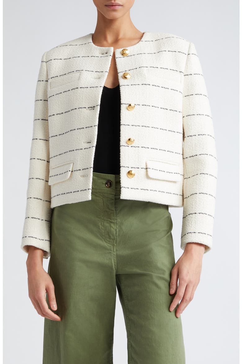 Paige Stripe Cotton Blend Jacket, Main, color, BLACK/ IVORY STRIPE