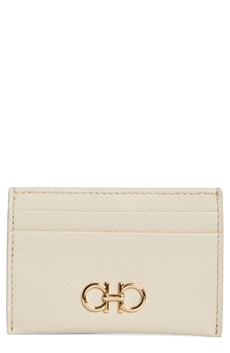 FERRAGAMO The Gancini Leather Card Case, Main, color, 