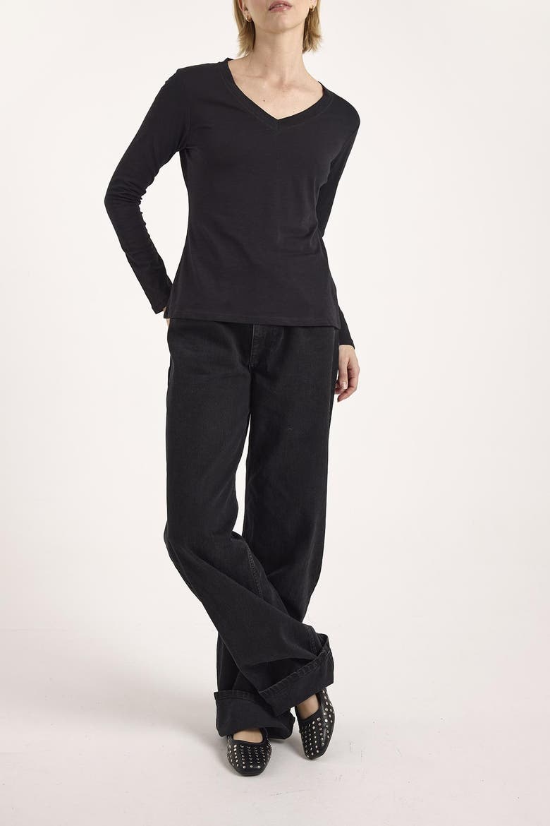 Long Sleeve Cotton V-Neck T-shirt, Alternate, color, Black