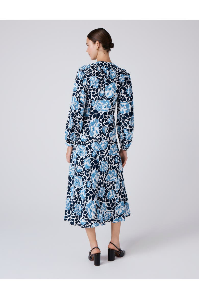 Noa Floral Crepe V Neck Midi Dress, Alternate, color, Blue Floral