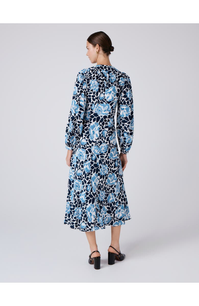 Ghost London Noa Floral Crepe V Neck Midi Dress, Alternate, color, Blue Floral