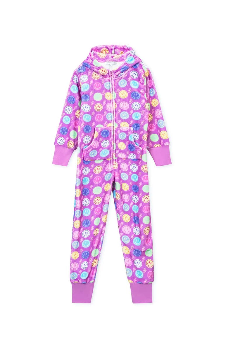 Preppy Goose Plush Smiley Faces loungewear jumpsuit, Alternate, color, Multicolor