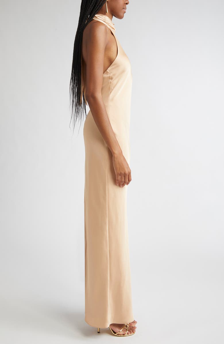 Ramy Brook Tatiana Halter Neck Satin Gown, Alternate, color, Light Champagne