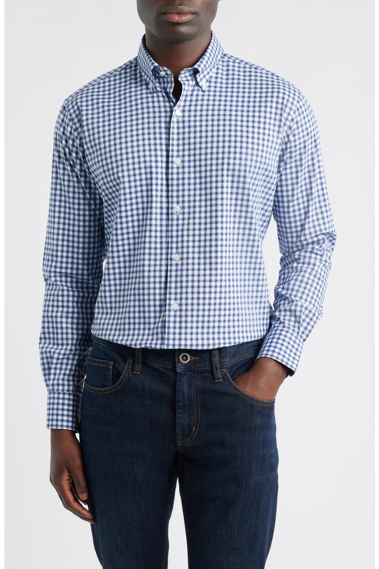 Felix Crown Lite Gingham Check Performance Twill Button-Down Shirt, Main, color, NAVY