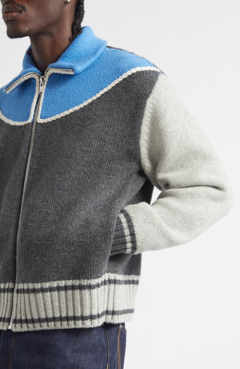 Bottega Veneta Colorblock Virgin Wool Track Jacket, Alternate, color, 4460 Anthracite/ Admiral