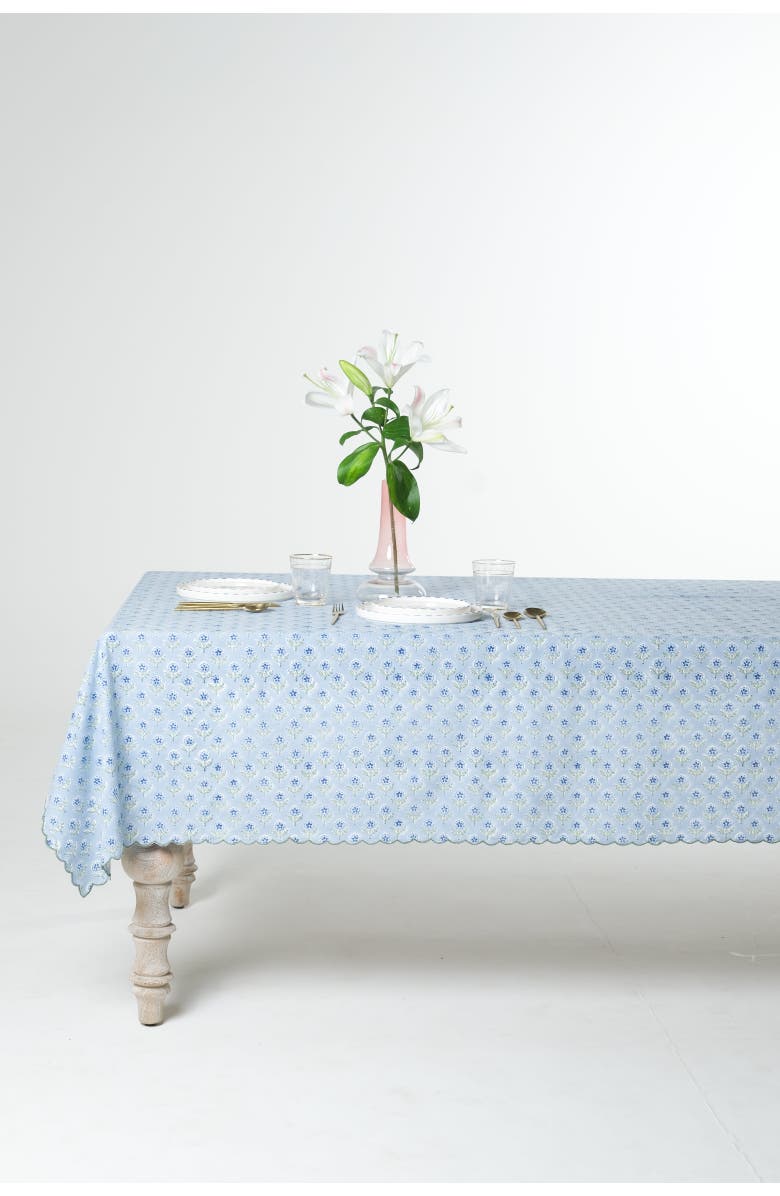Inner Child Mona Scallop Embroidered Blockprint Tablecloth, Alternate, color, 60X90