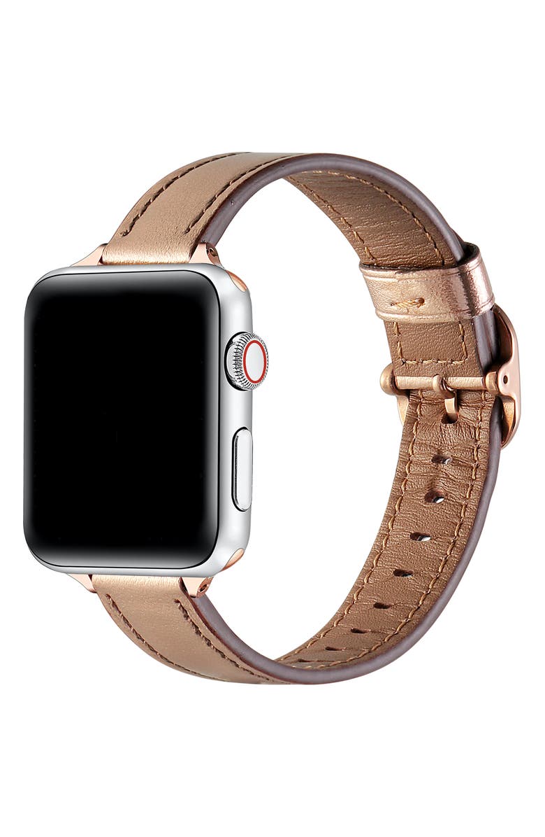 The Posh Tech Carmen Skinny Metallic Leather Apple Watch<sup>®</sup> Watchband, Alternate, color, Rose Gold