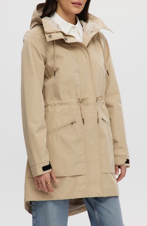 Noize Mid Length Rain Coat In Taupe