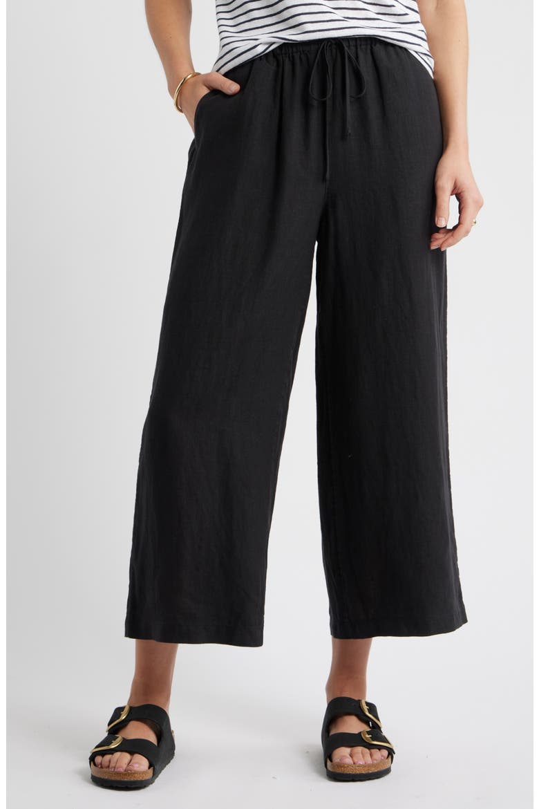 Wide Leg Crop Linen Pants, Main, color, BLACK