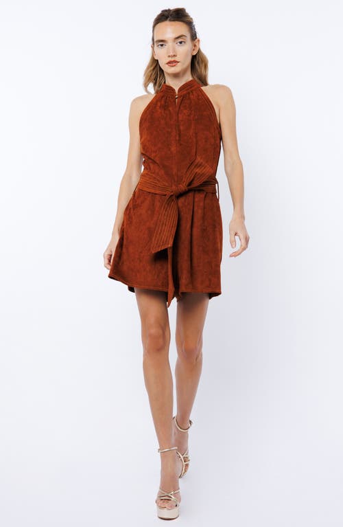 Ciebon Louise Tie Waist Faux Suede Romper In Brown