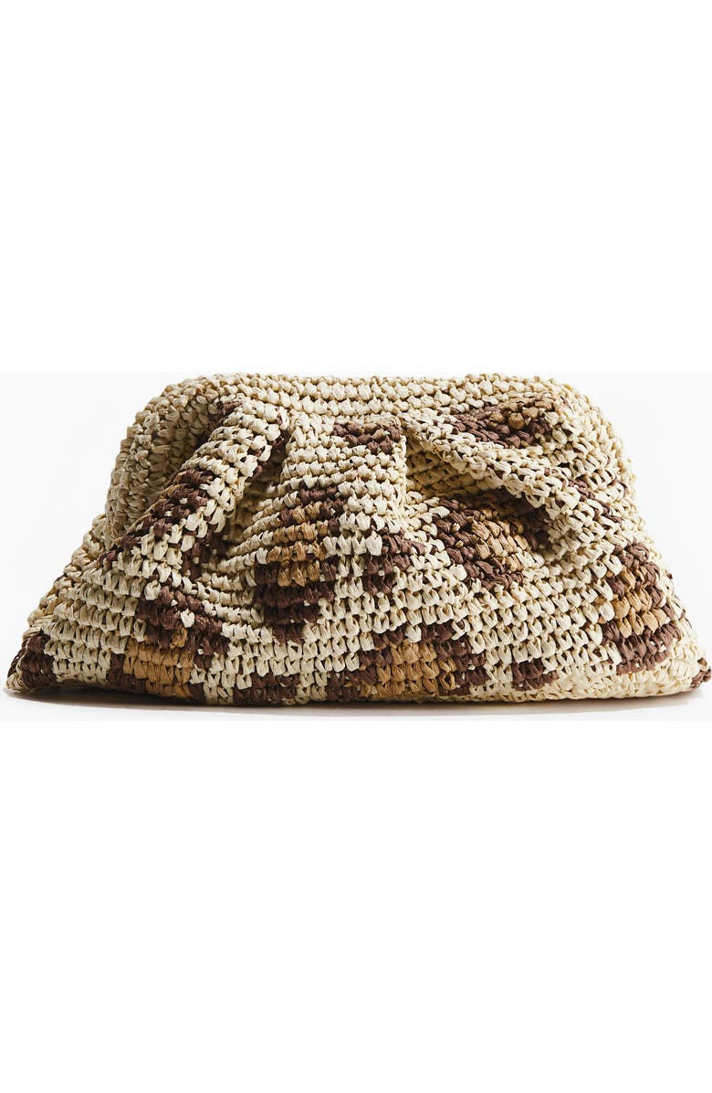 H&M Straw Clutch, Main, color, Beige/Leopard Print
